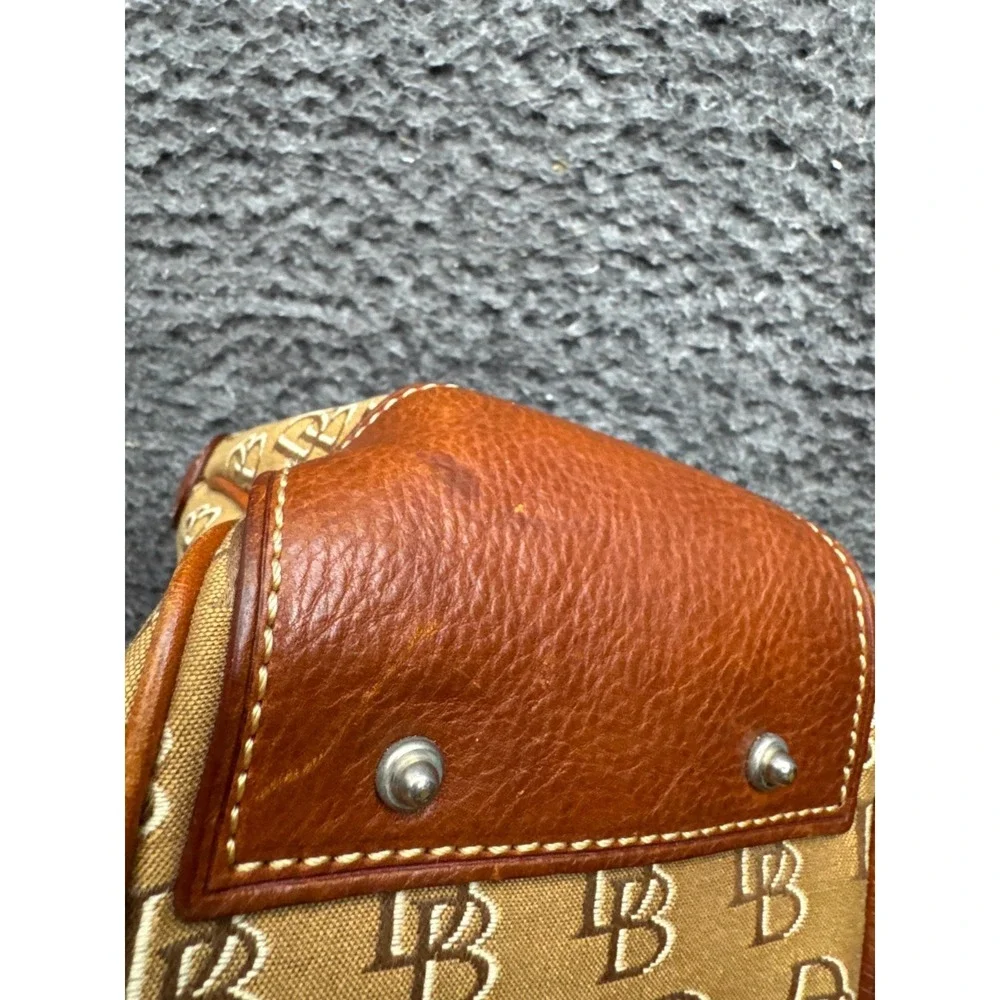 Dooney & Bourke Women's Logo Monogram Canvas Leather Trim Top Handle Bag Brown